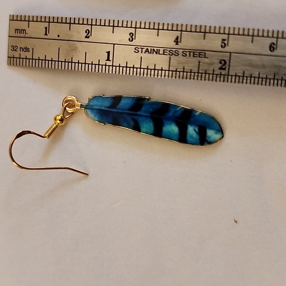 MULTICOLOR Fade Southwestern Boho Feather 925S HOOK Earrings blue - Picture 2 of 3